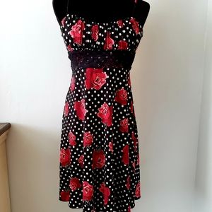 NWT red rose black white polka dot lace retro dress size Small pin up rockabilly
